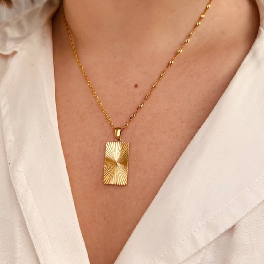 Little Nell Little Nell: Gold Sunrise Rectangular Necklace