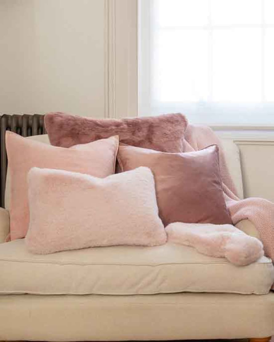 Chalk Oblong Cushion Luxury Fur Soft Pink