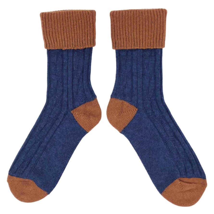 Catherine Tough Cashmere Blend Socks In Navy And Saffron