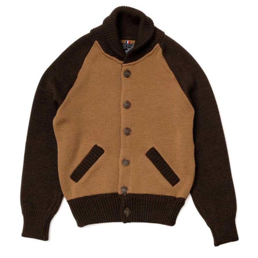 A Piece Of Chic Varsity Wool Cardigan - 2-tone Brown