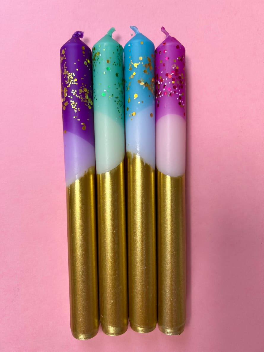 The Colour Emporium Set of 4 Glitter Mix Dip Dye Dinner Candles
