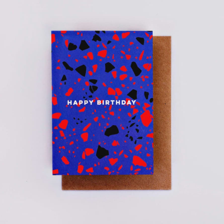 The Comlpetist Blue Terrazzo Birthday Card