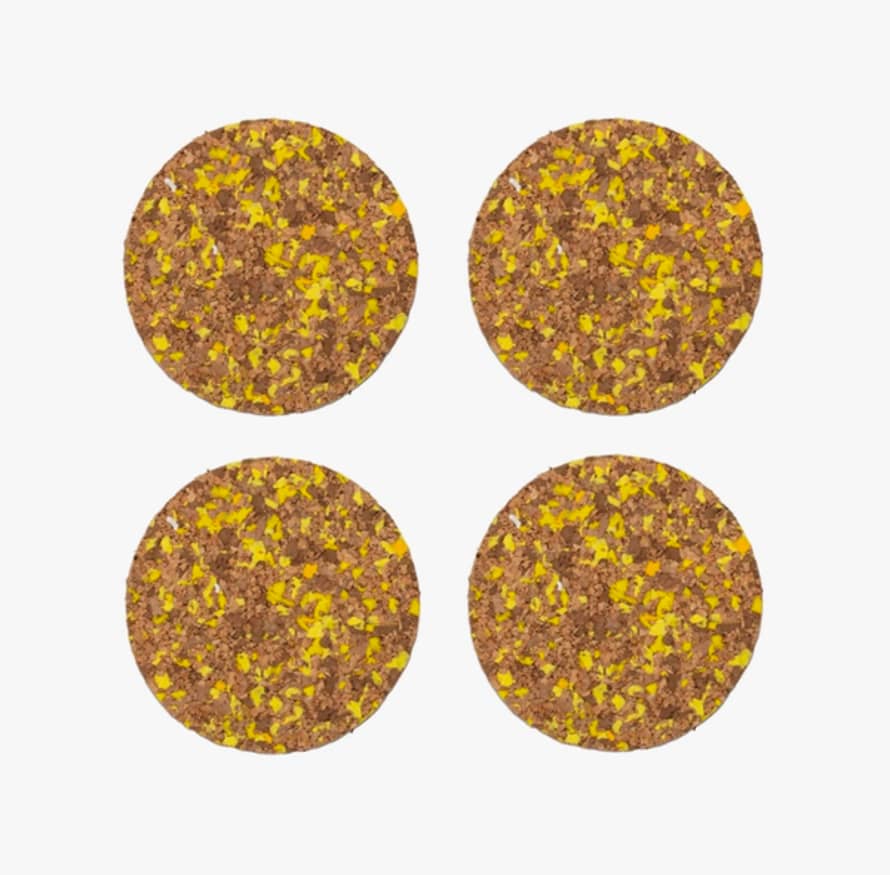 YOD&CO Speckled Round Cork Coasters Set Of 4 - Yellow