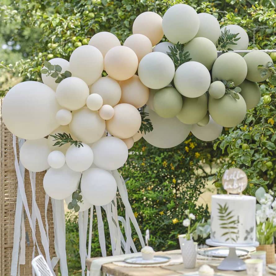 Ginger Ray Taupe, Peach & Sage Balloon Arch with Eucalyptus, Sage Foliage and Streamers - Pack of 70