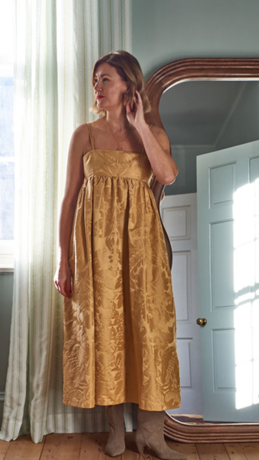 Percy Langley Lyra Gold Jacquard Dress