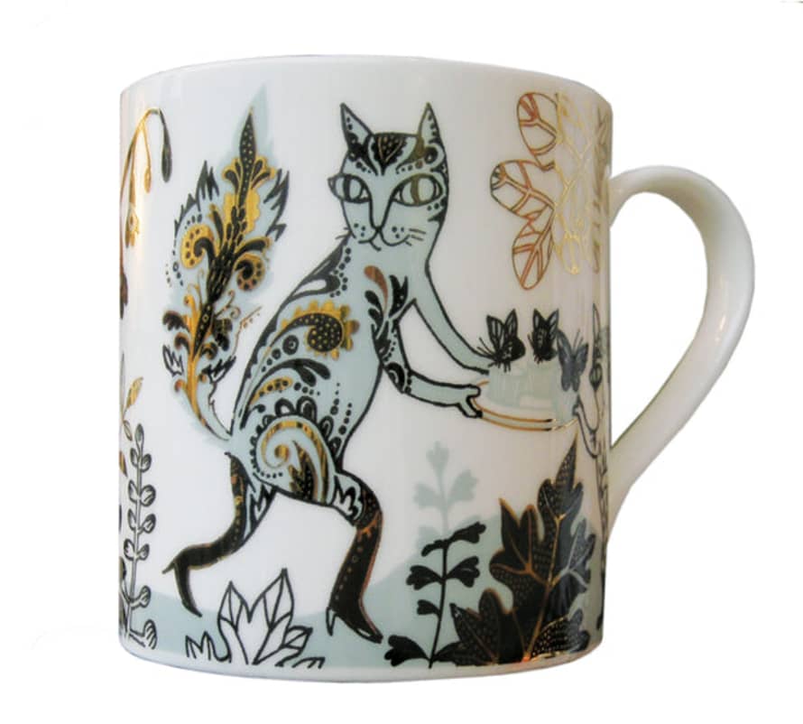 Lush Designs Cat Mug - Blue and Gold