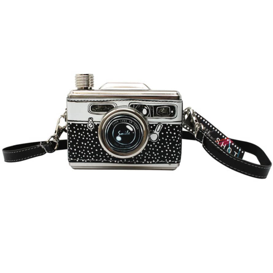 House of disaster Camera Hip Flask Black & White