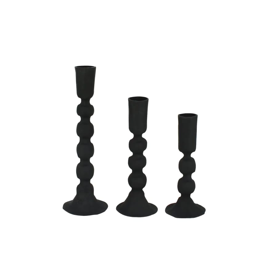 THE BROWNHOUSE INTERIORS Set-of-3 Black Hammered Candle Holders