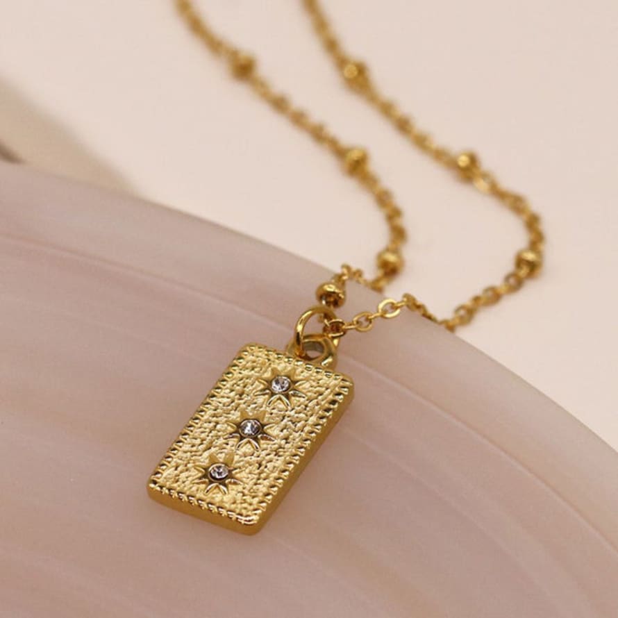 Peace of Mind Necklace - Short Golden Amulet & 3 Crystals