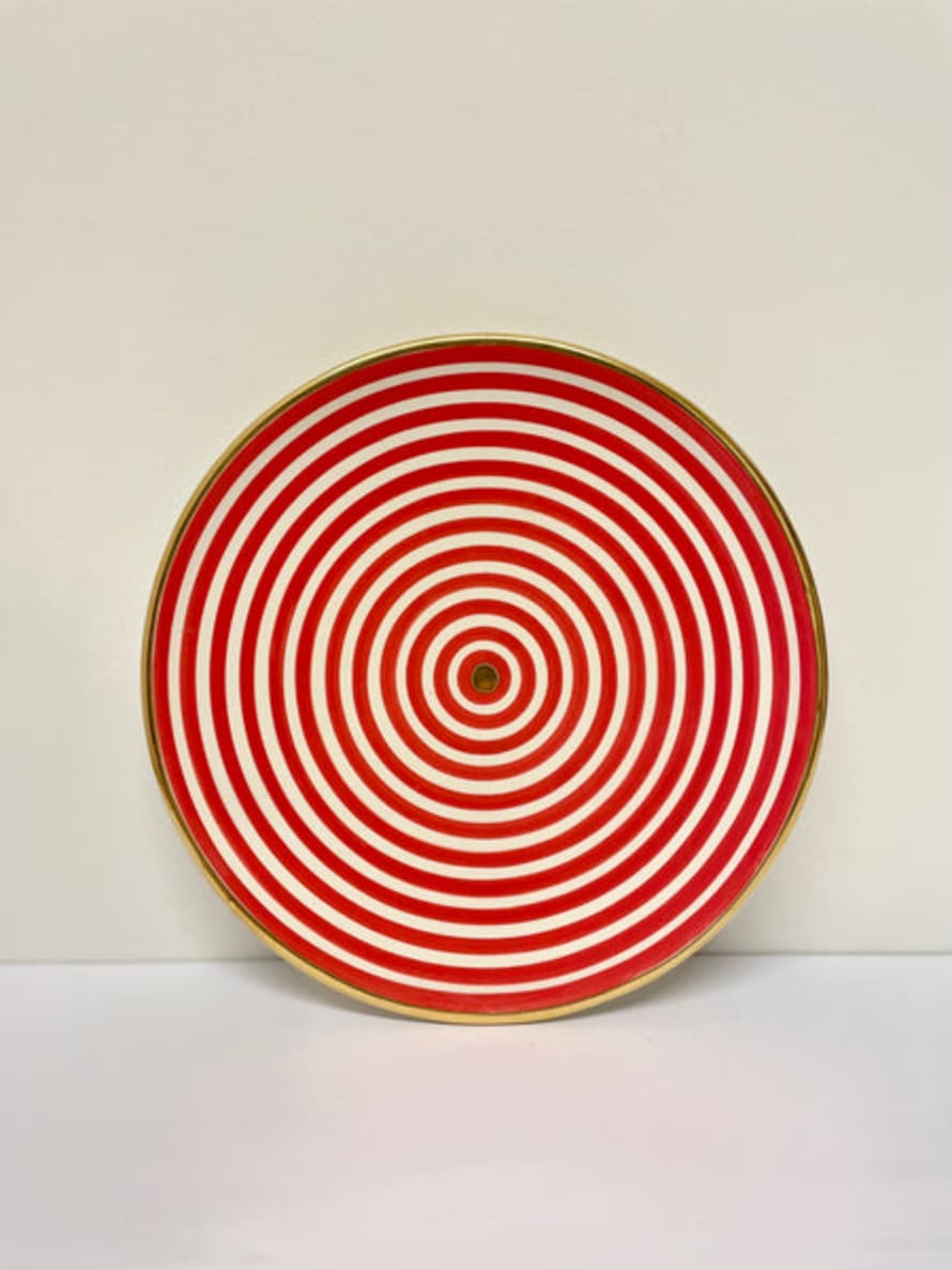 So Marrakech Set of 2 Stripe Plates with Gold Detail, Red