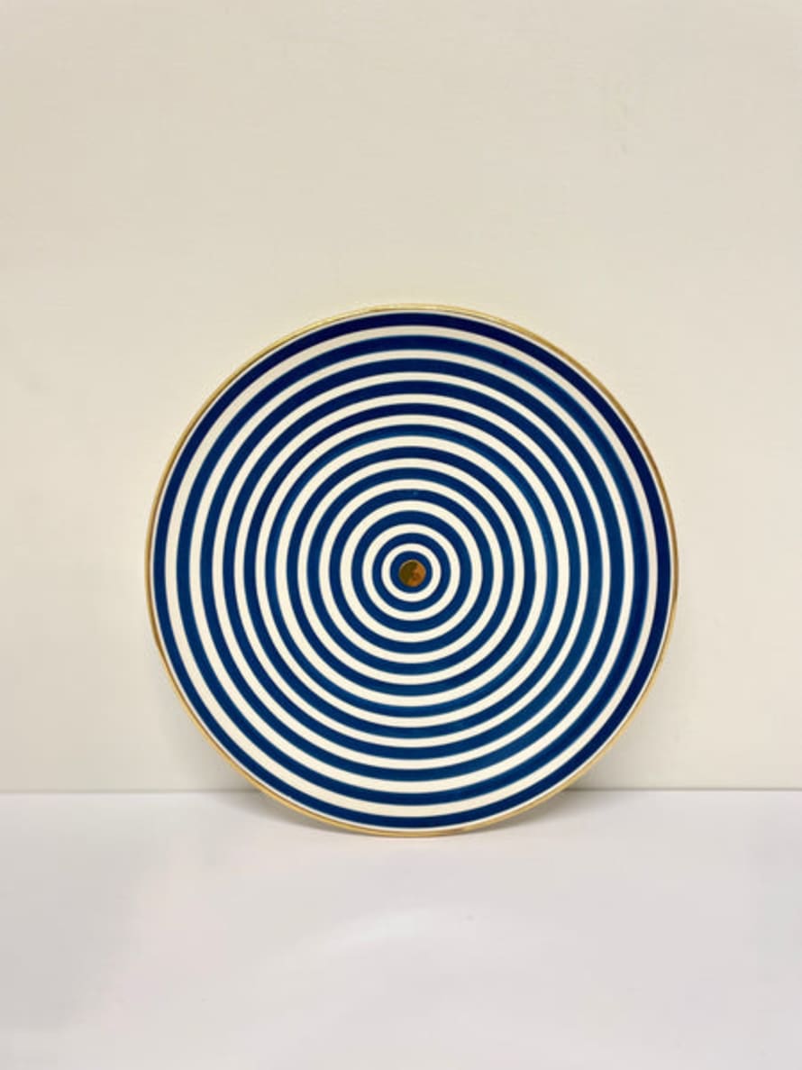 So Marrakech Set of 2 Stripe Plates with Gold Detail, Blue
