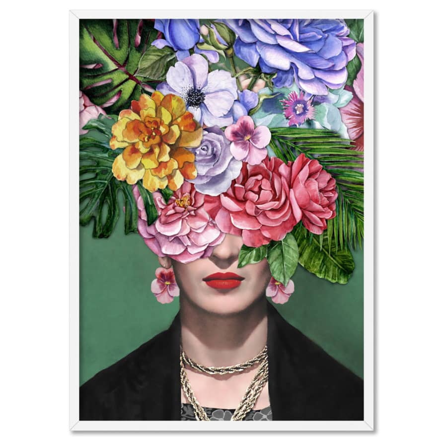 Print & Proper 50 x 70cm Watercolour Frida Kahlo Floral Print with Frame Iconic Fashion
