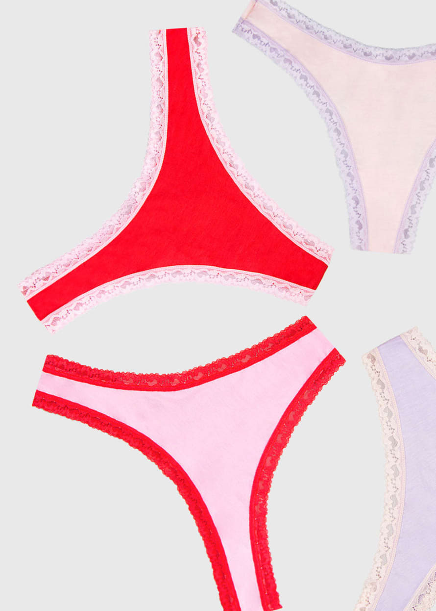 Stripe and Stare Thong Four Pack - Pink and Red Contrast