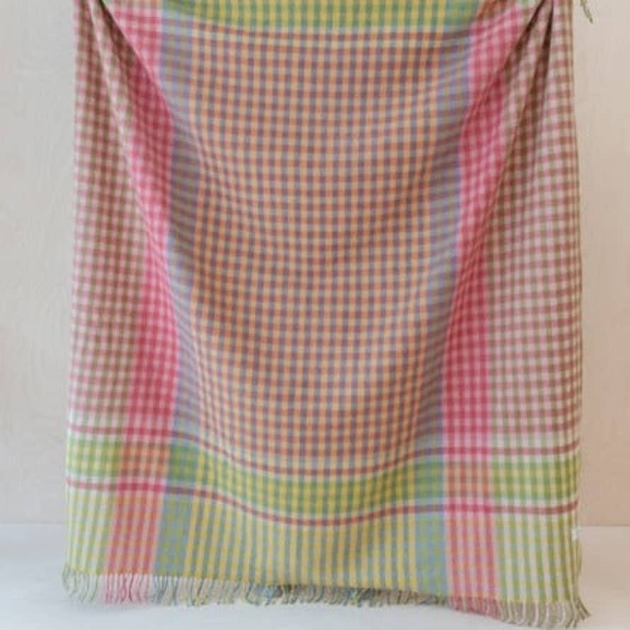 TBCo Recycled Wool Blanket In Lime Block Micro Gingham