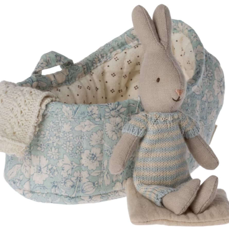 Maileg Rabbit In Carrycot-Pale Blue