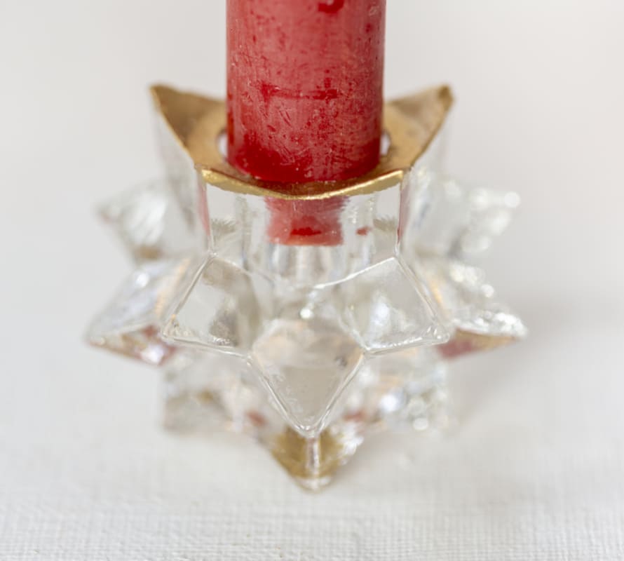 Star Glass Candleholder with Gold Trim 