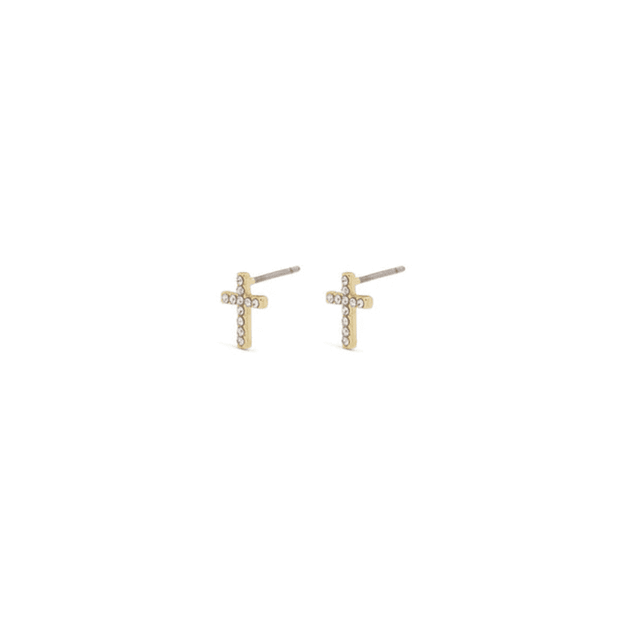 Pilgrim Clara Gold Plated Crystal Cross Earrings