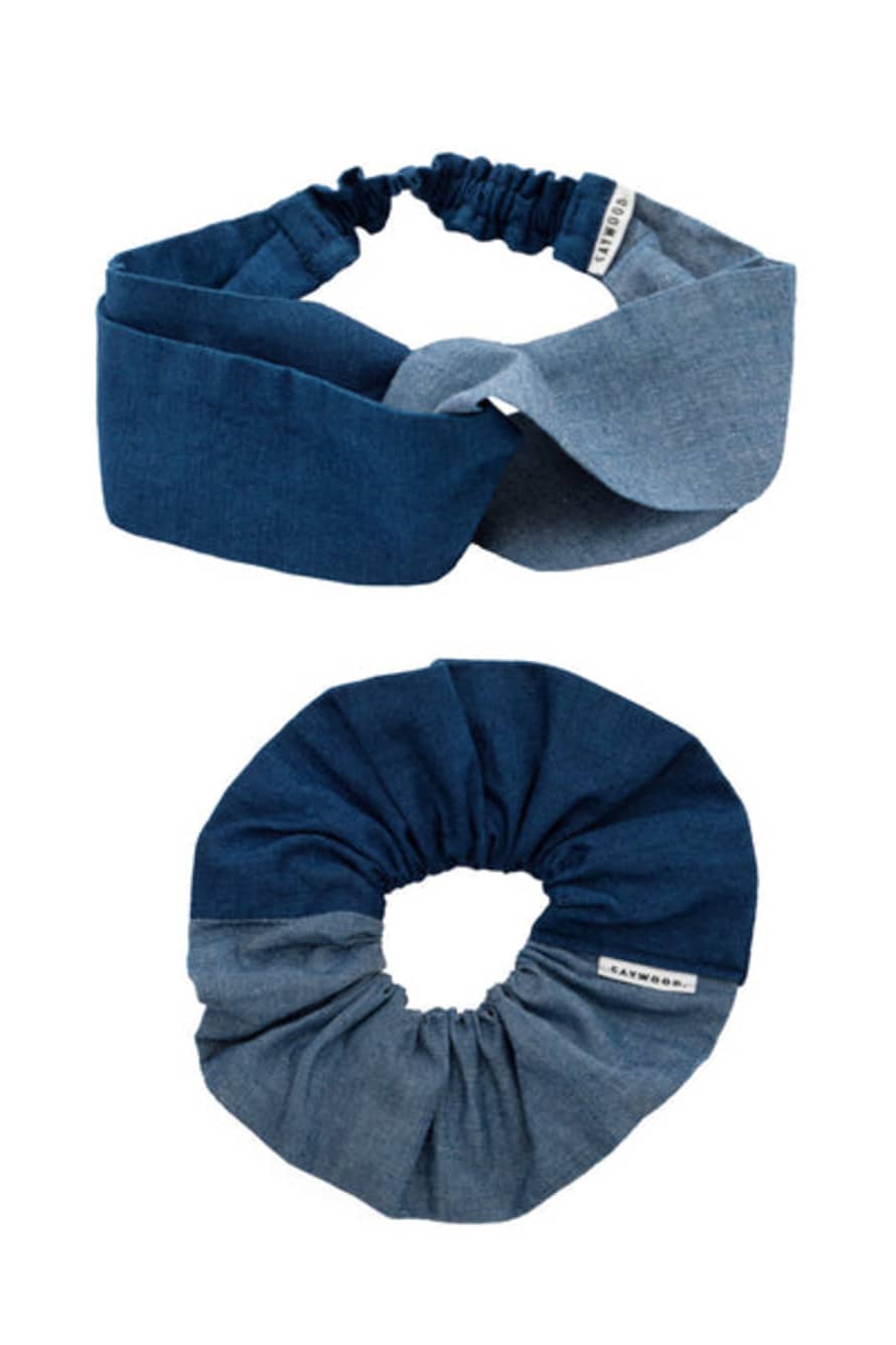 Saywood Thandi Headband & Patchwork Scrunchie Accessory Gift Set, Japanese Denim