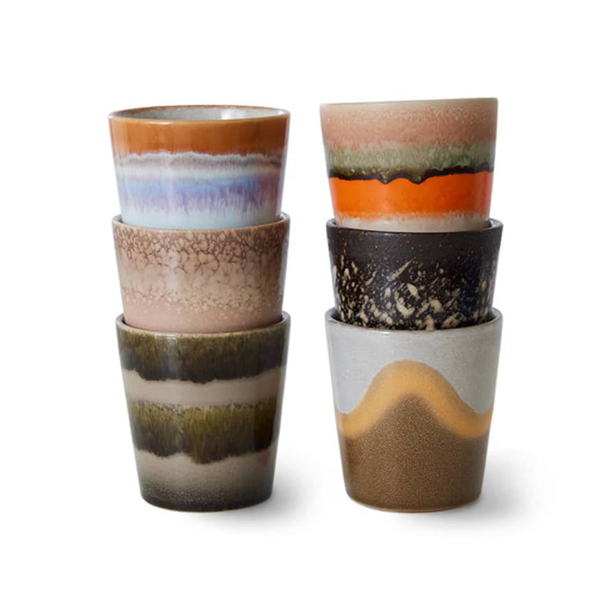 HK Living Ceramic 70's Elements Coffee Mugs (Set of 6)