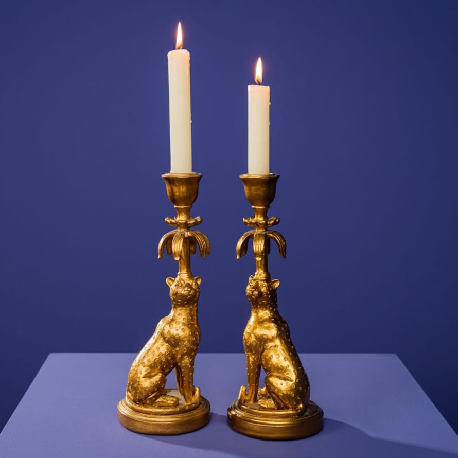 Werner Voss Set of Two Leopard Candlestick Holders