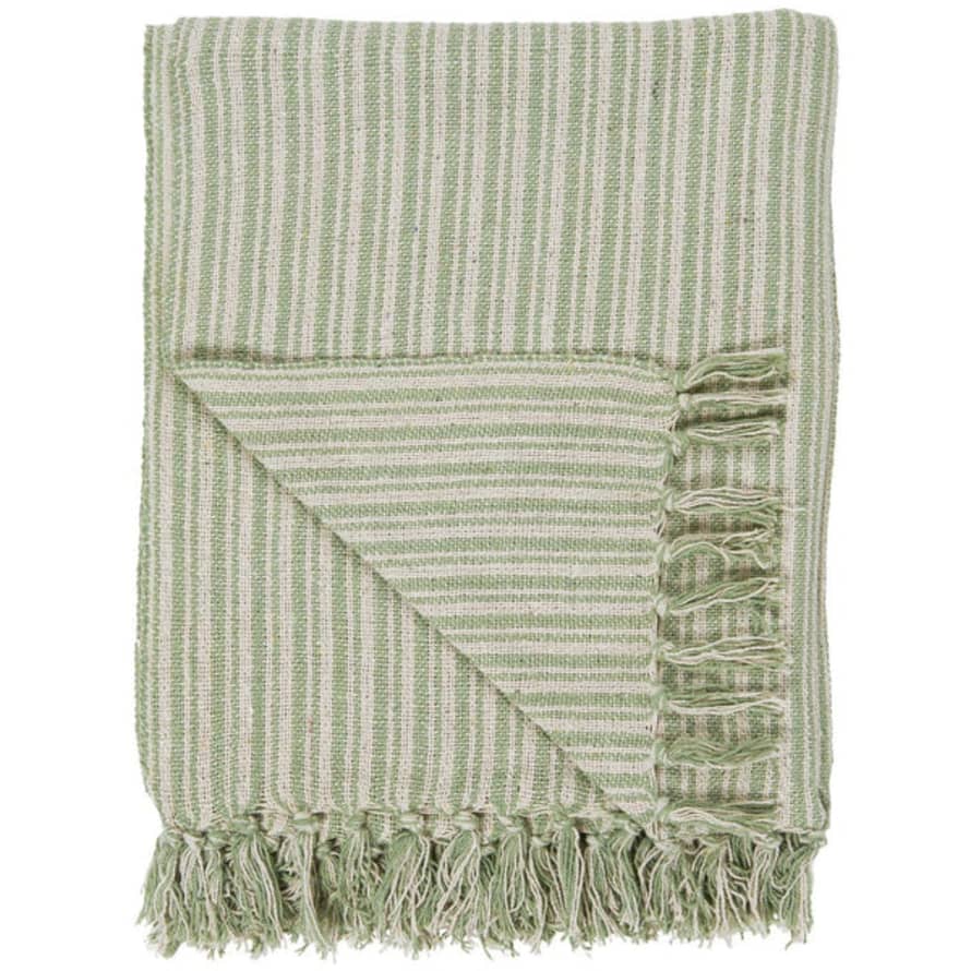Ib Laursen Green and Natural Striped Cotton Throw