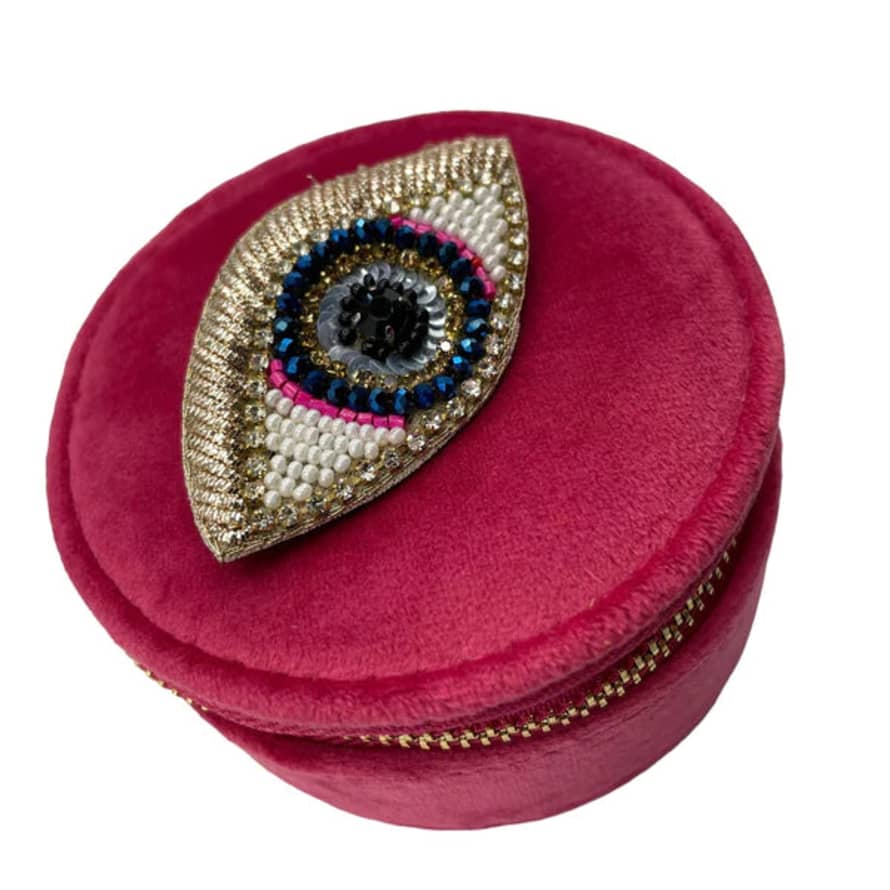 SIXTON LONDON Beaded Eye Jewellery Box - Bright Pink