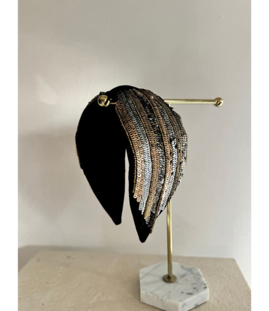 Namjosh Embroidered Headband - Black Sequin