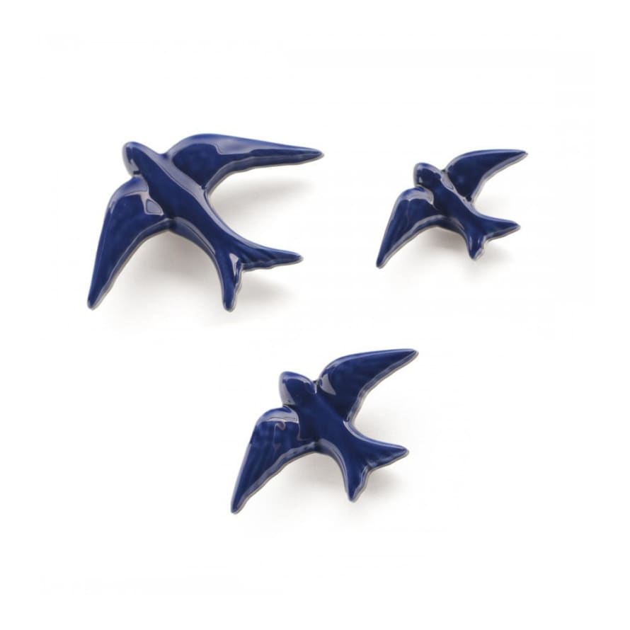 casa atlantica Set of 3 Cobalt Blue Ceramic Decorative Auritas Swallows