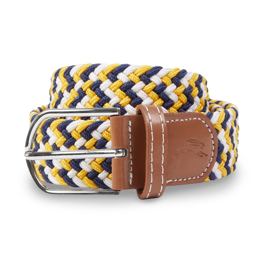 Burrows & Hare  One Size Woven Belt - Mustard, White & Navy