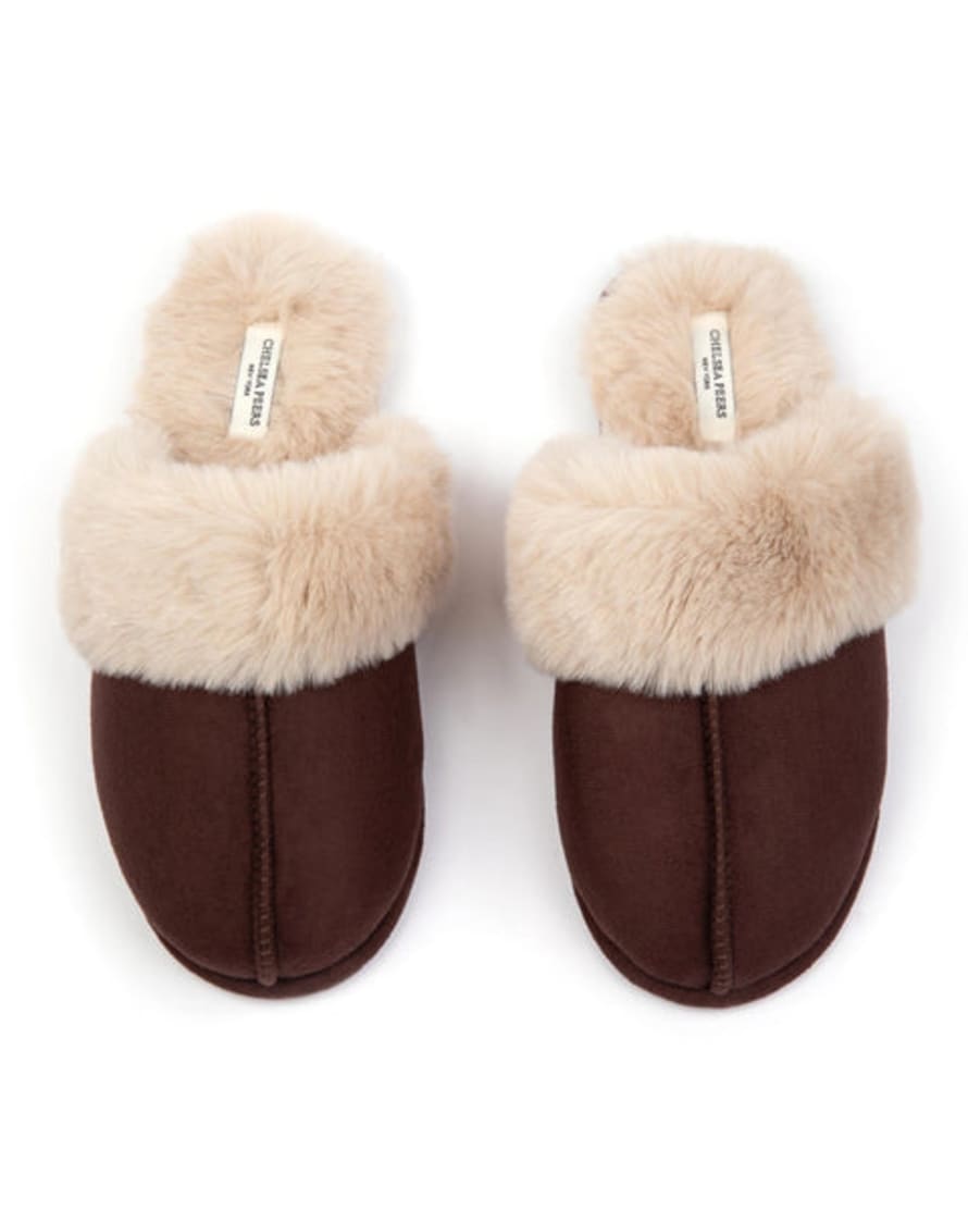 Chelsea Peers Unisex Suedette Chocolate Cuffed Dome Slippers