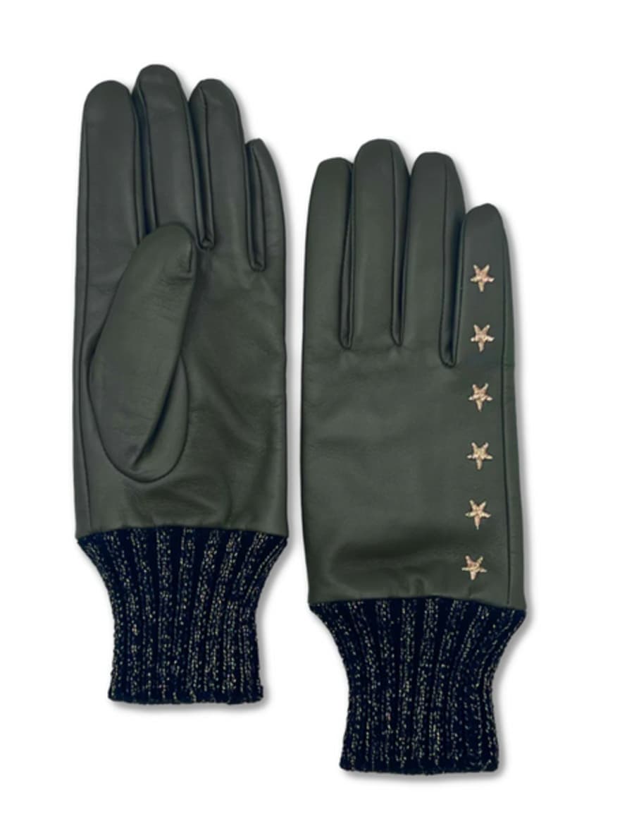 Nooki Design Elvis Star Embroidered Leather Glove- Khaki