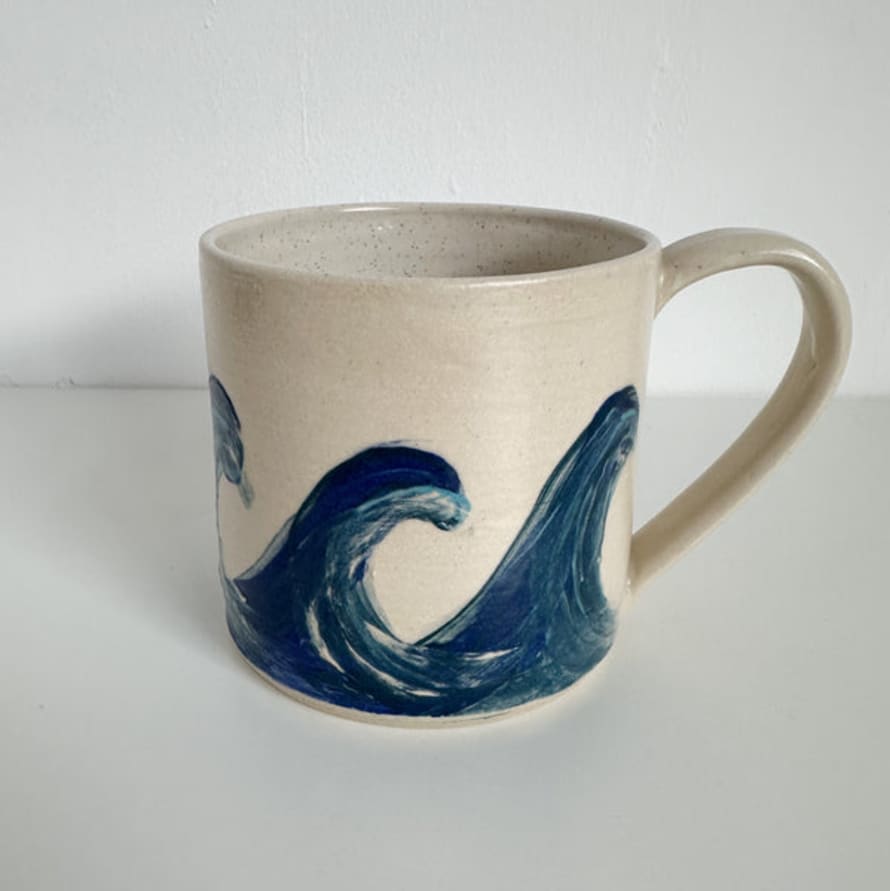 Potter and clay Blue Waves Handmade Ceramic Mug - Large