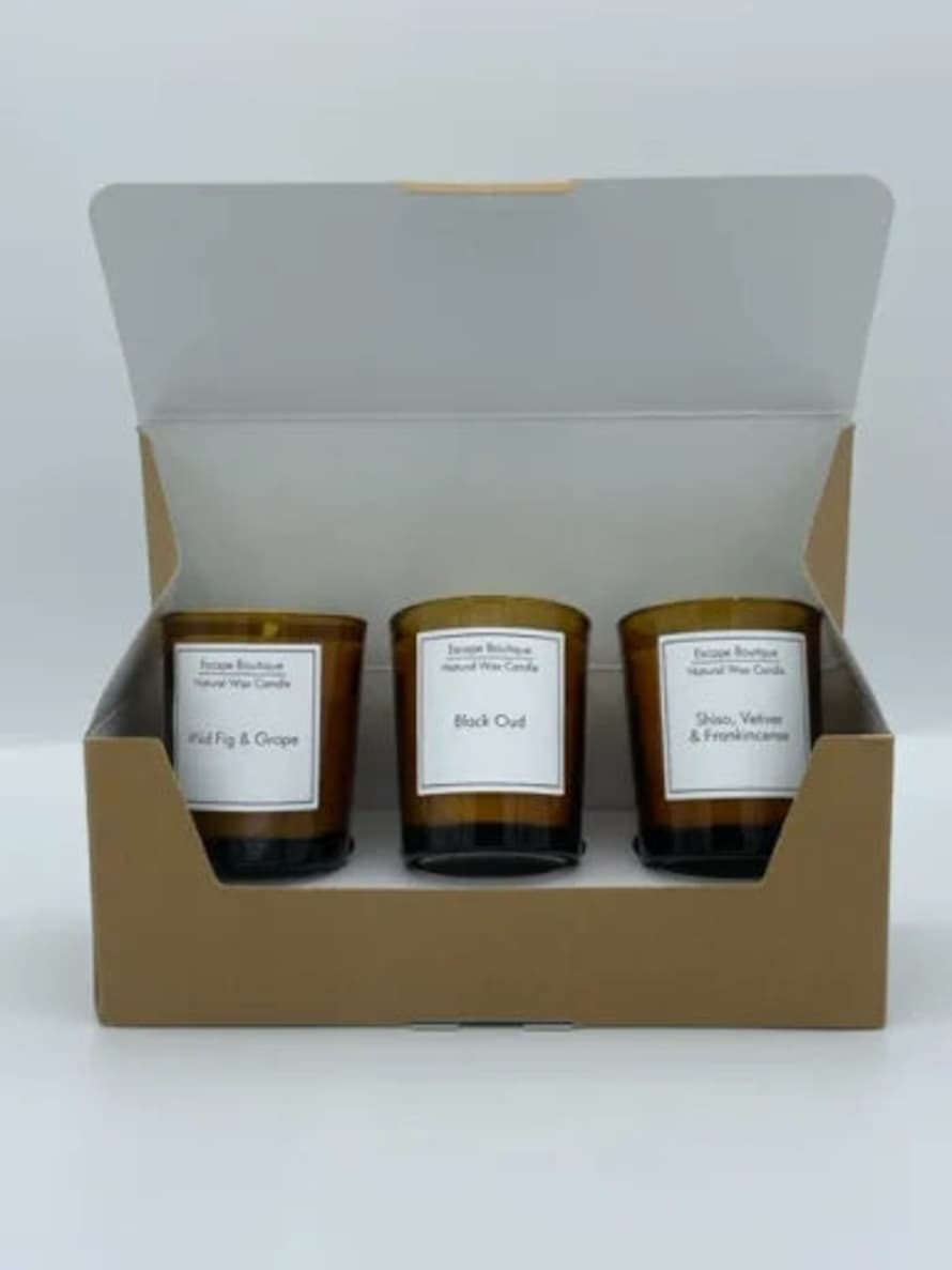 Heaven Scent Incense Ltd Wild Fig & Grape/Black Oud/Shiso, Vetiver & Frankincense 3 Votive Gift Box