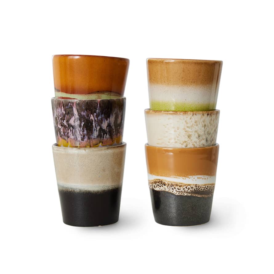 HK Living 70s Ceramics Handleless Coffee Mug - Soil Set of 6