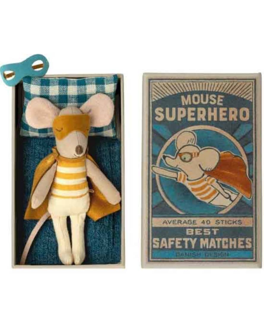 Maileg Little Brother Matchbox Mouse – Super Hero