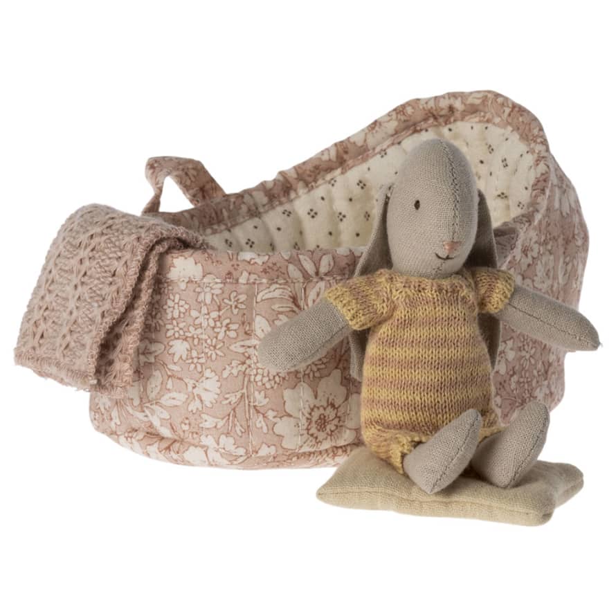 Maileg Bunny in carry cot, Micro - Yellow