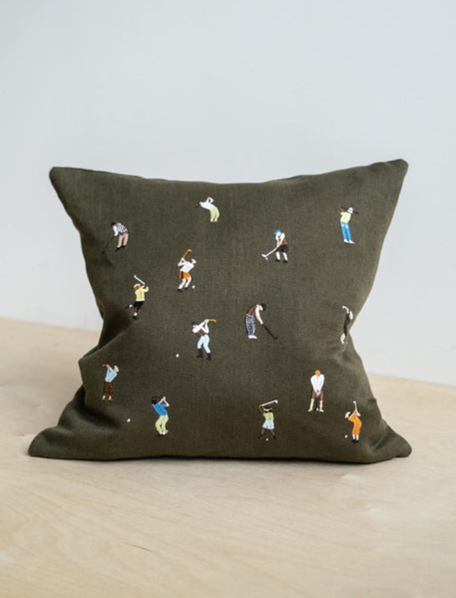 Fine Little Day Golf Embroidered Cushion Cover W. Inner Cushion In Green 48 x 48cm