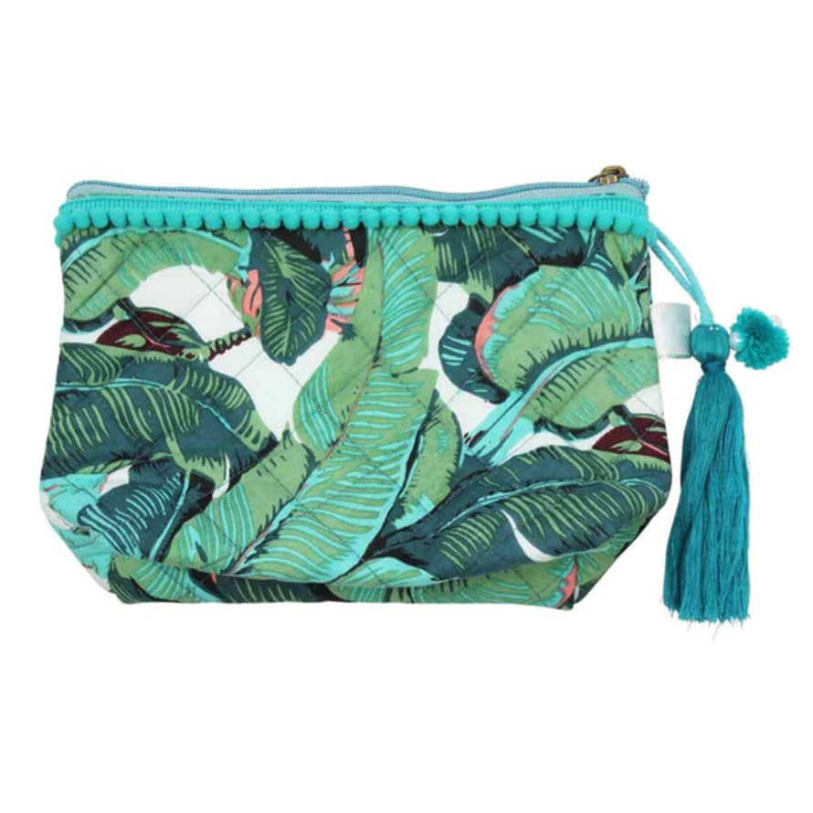 Powell Craft Green Leaf Print Make Up Bag