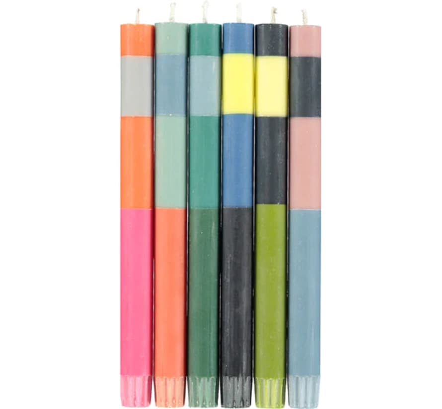 British Colour Standard Abstract Striped Mixed Set Eco Dinner Candles, 6 Per Pack