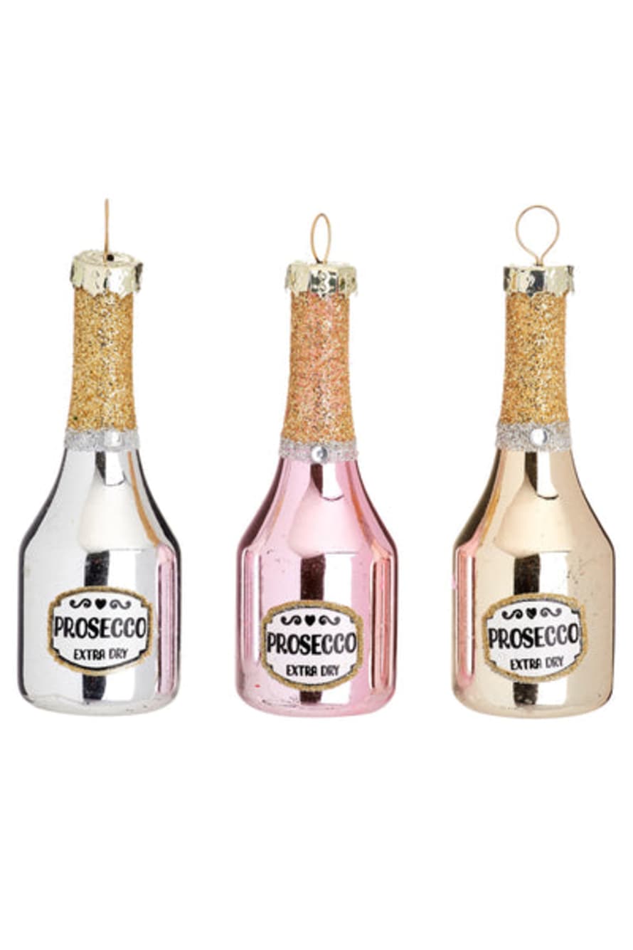 Sass & Belle  Mini Prosecco Bottle Shaped Bauble - Set Of Three