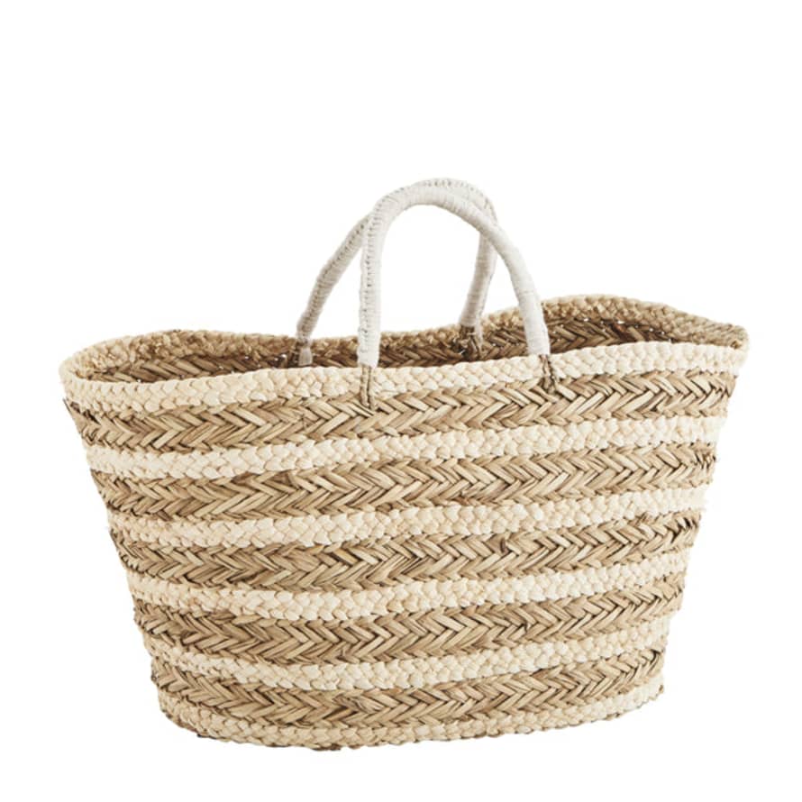 Madam Stoltz Striped Seagrass Basket Bag