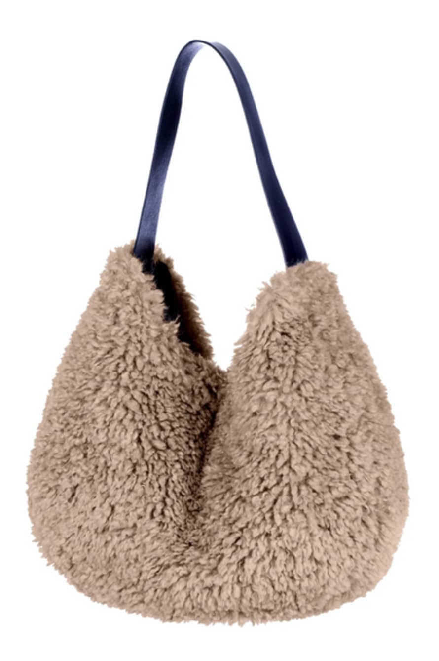 Helen Moore Taupe Faux Sheepskin Slouch Bag