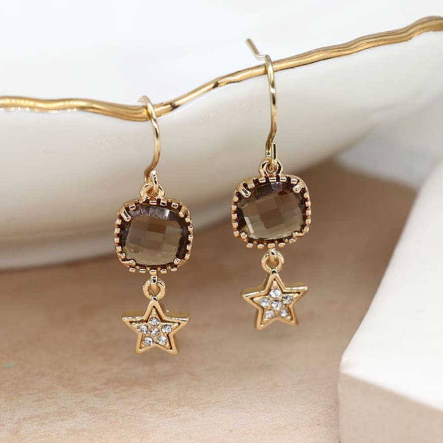 Peace of Mind Earrings - Gold Claw Crystal Drop with Star