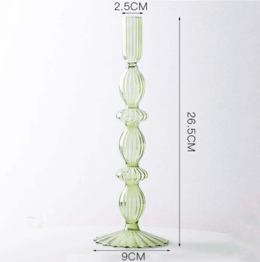 Ivore Lace Taper Glass Candlestick - Green