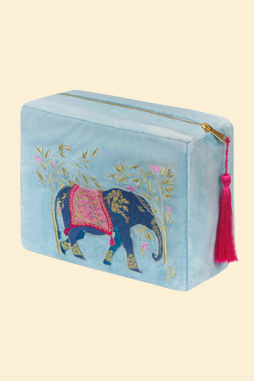 Elephants Velvet Cornflower Vanity Bag