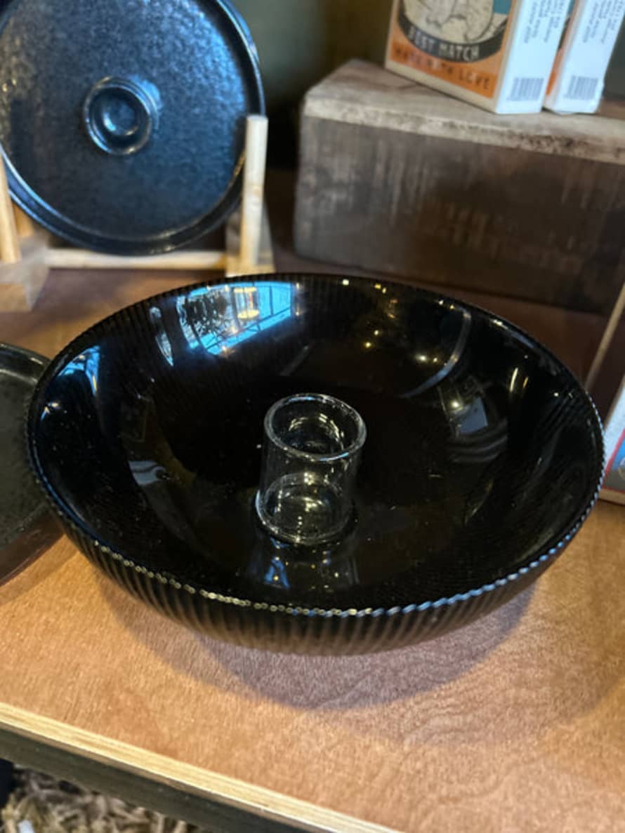 Wikholm Form Ezra Ribbed Glass Bowl Candle Holder - Black