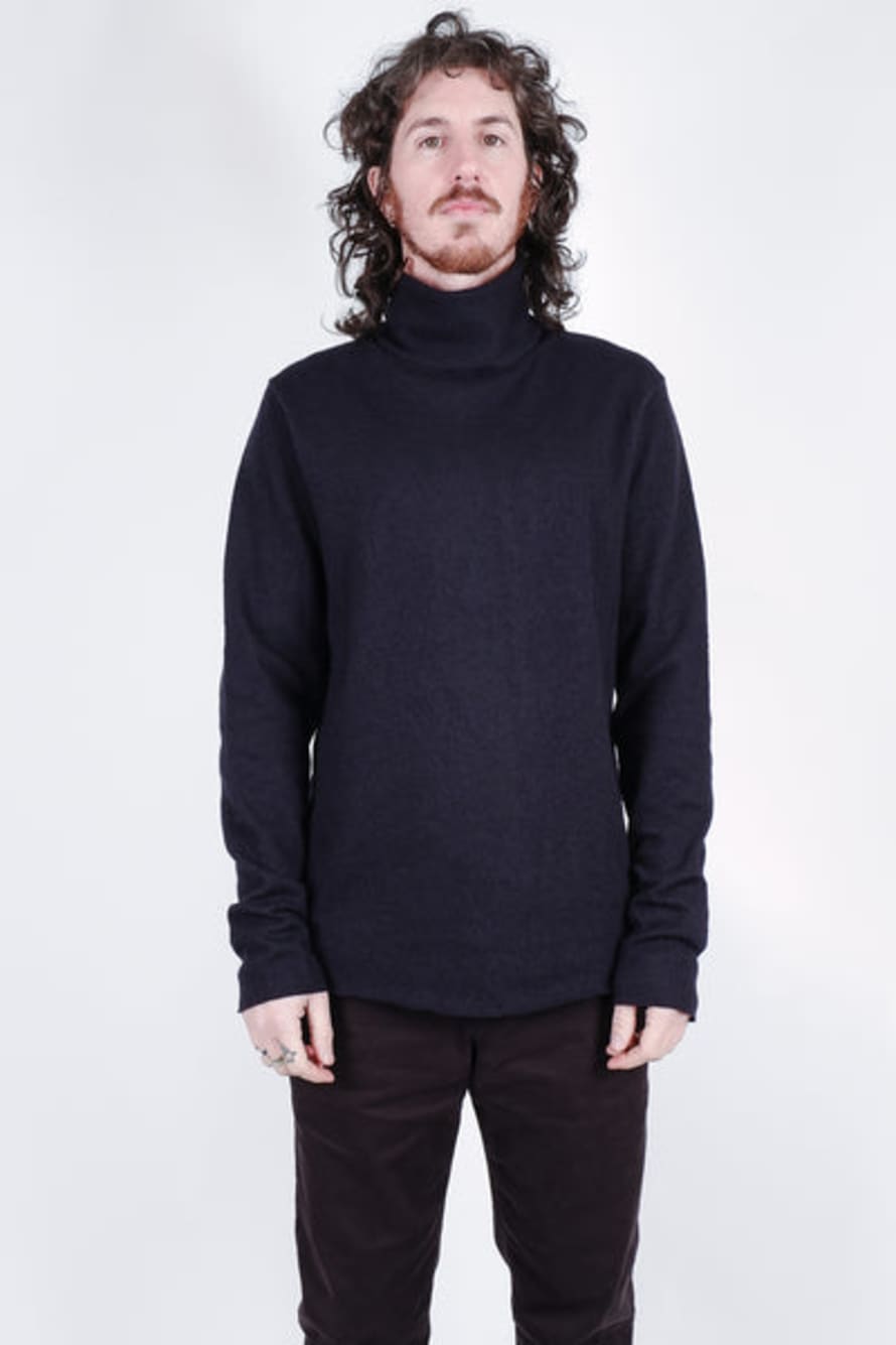 Hannes Roether Boiled Wool Roll Neck Knit Navy