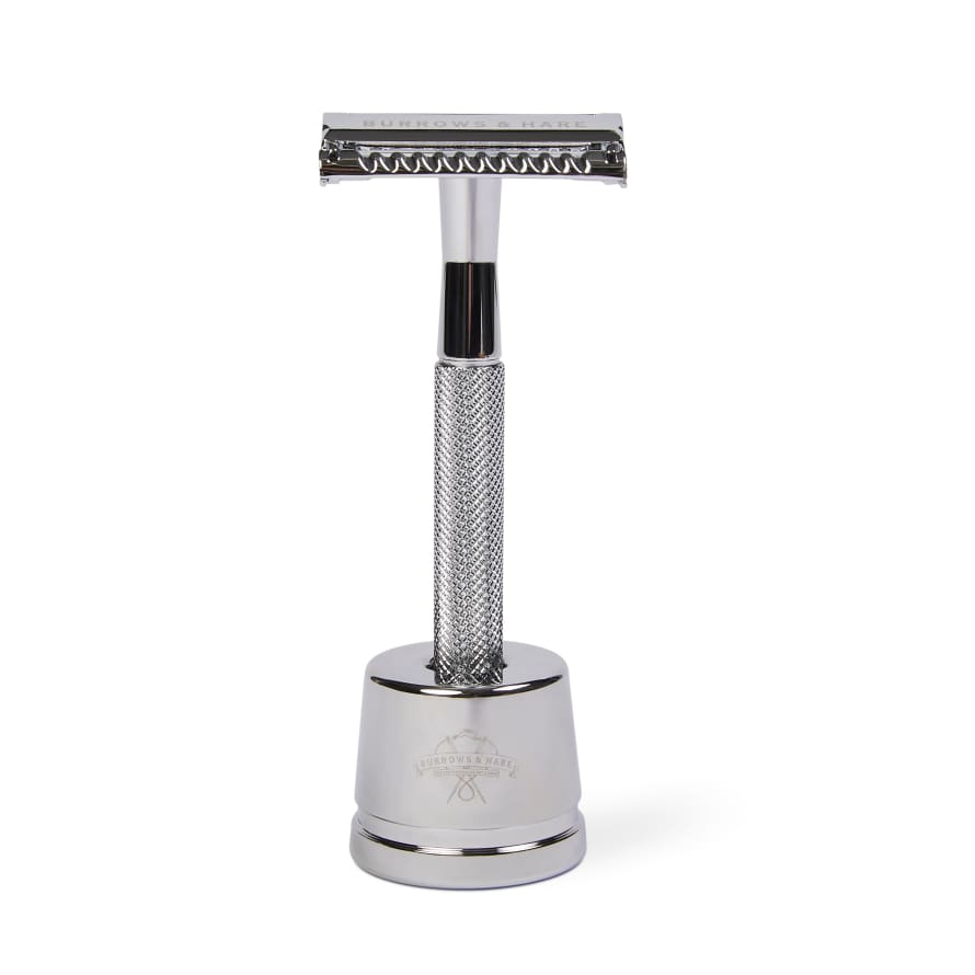 Burrows & Hare  Butterfly Double Edge Safety Razor & Stand - Silver