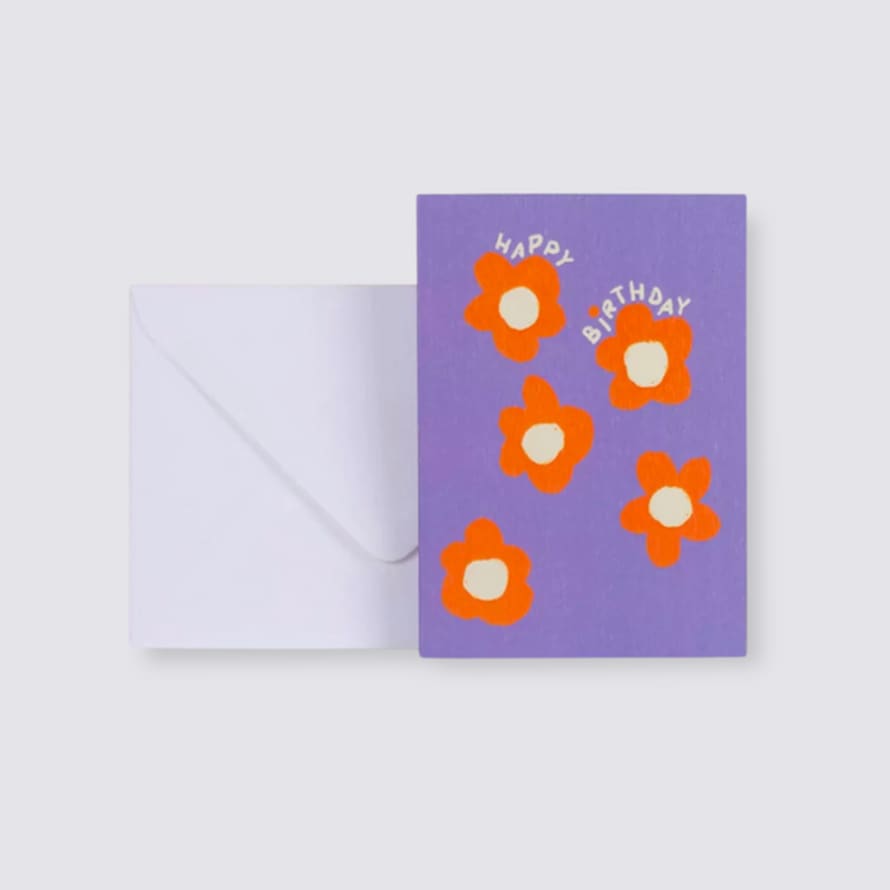 Season Paper Orange Flowers Happy Birthday Card