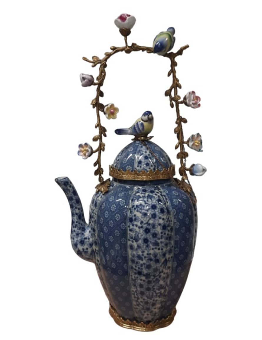 Kersten  Ornament Teapot Birds Blue